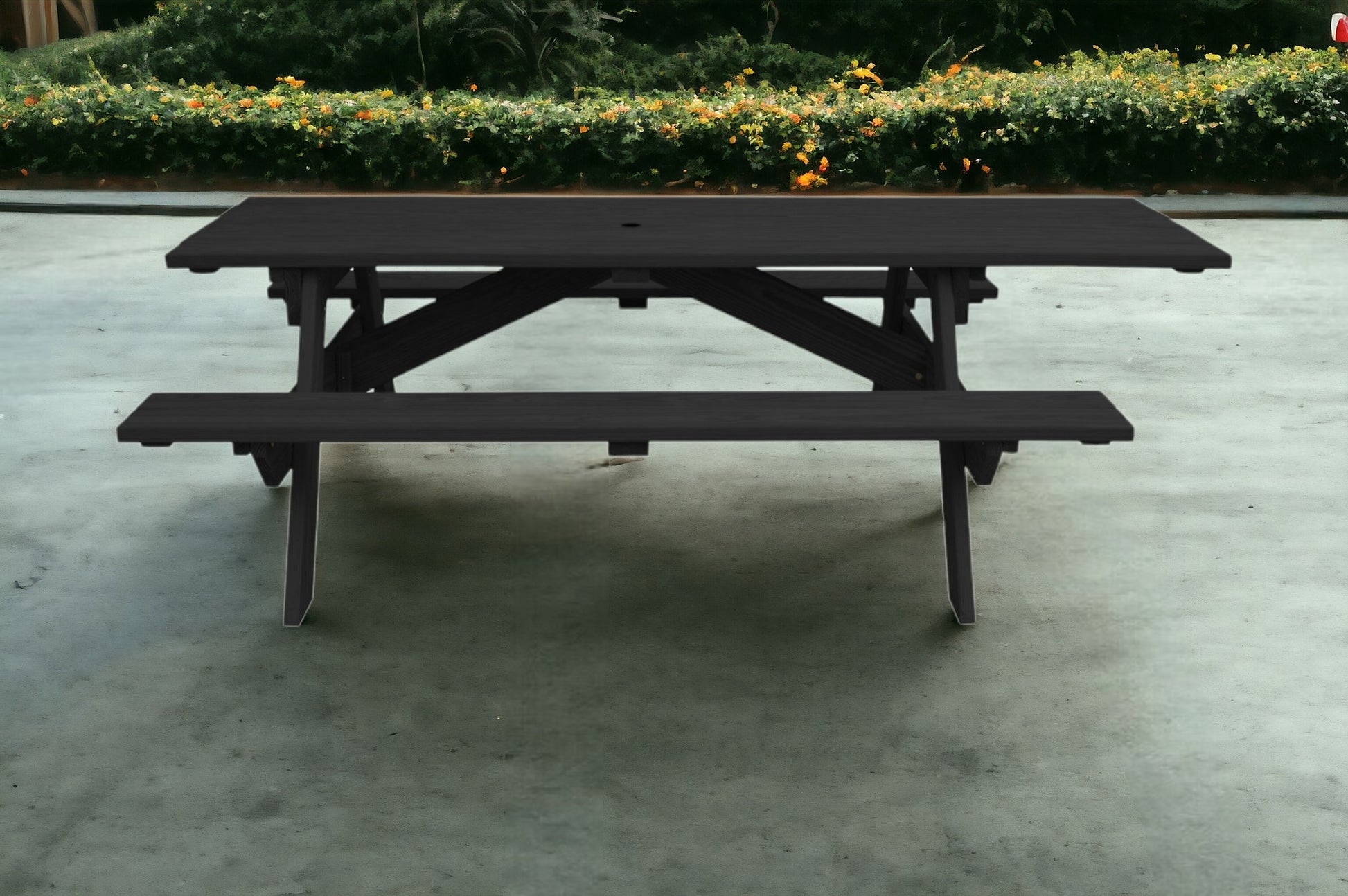 94" Charcoal Solid Wood Outdoor Picnic Table with Umbrella Hole-0