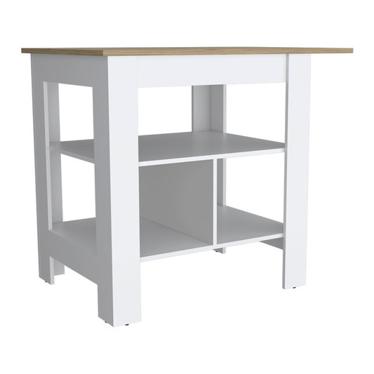 35" Natural and White Wood Kitchen Island With Storage-1