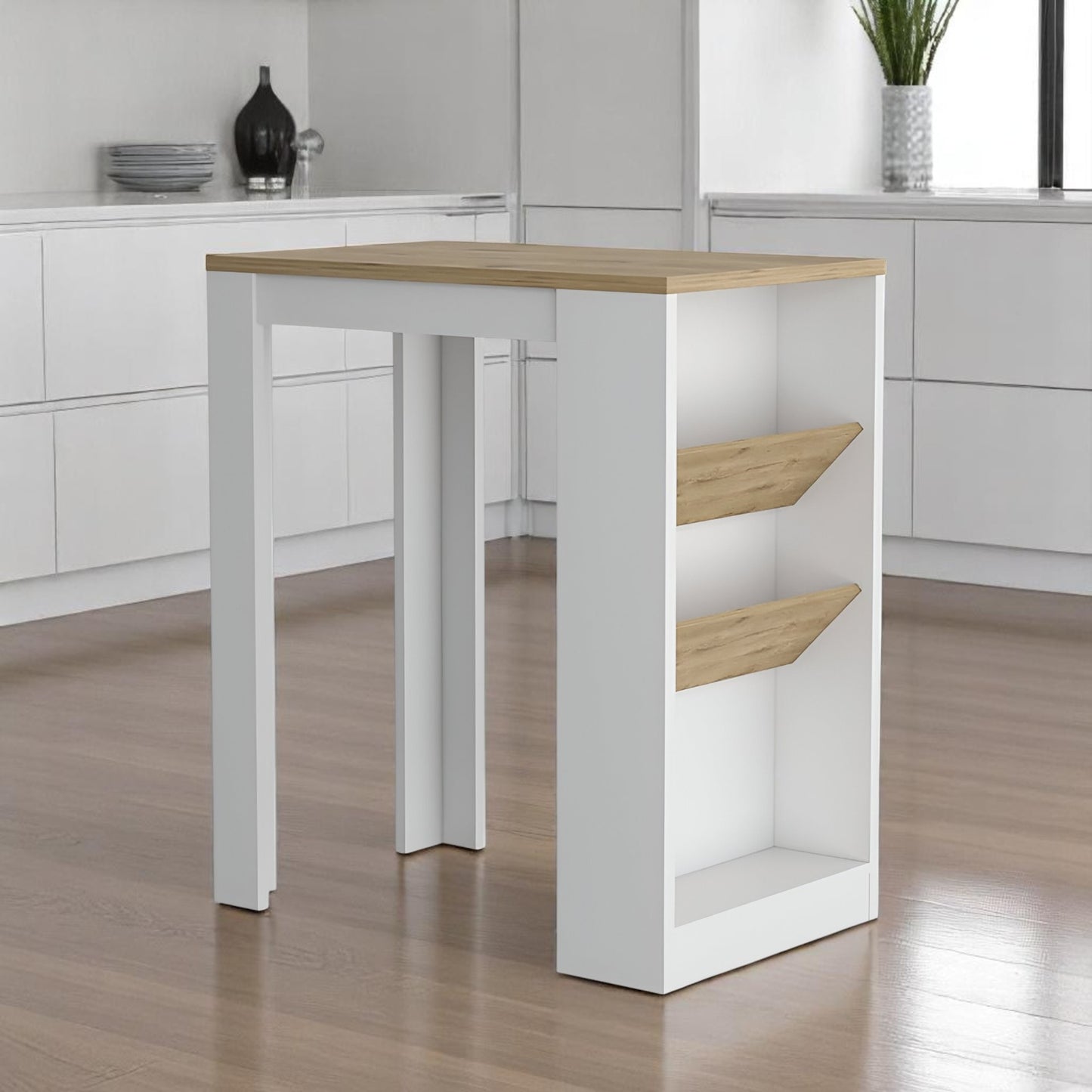 36" Natural and White Wood Kitchen Island With Storage-0
