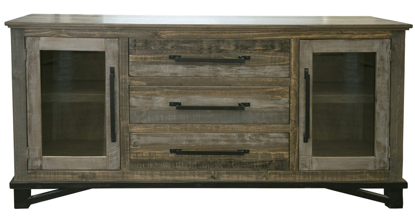 69" Brown Solid and Manufactured Wood Distressed Buffet Table-0