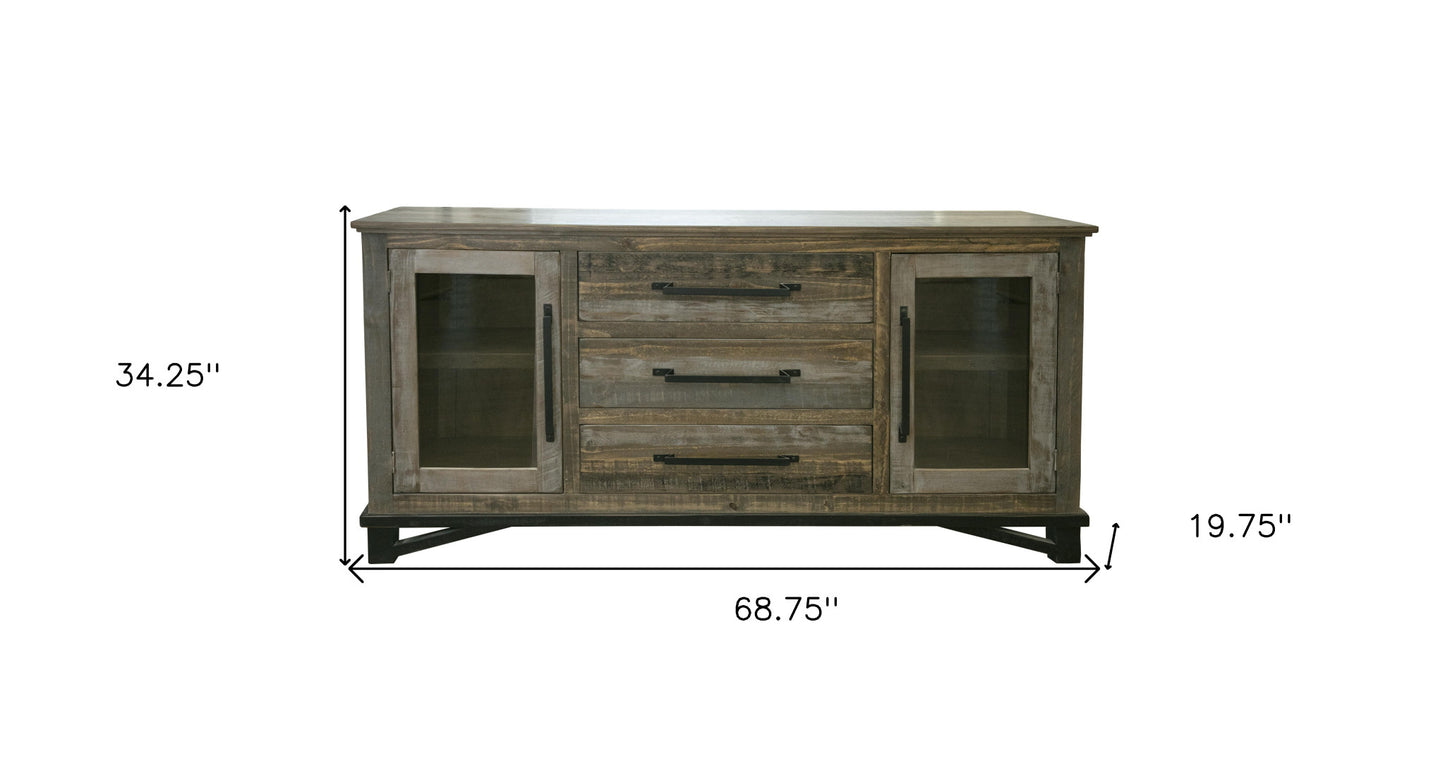 69" Brown Solid and Manufactured Wood Distressed Buffet Table-4