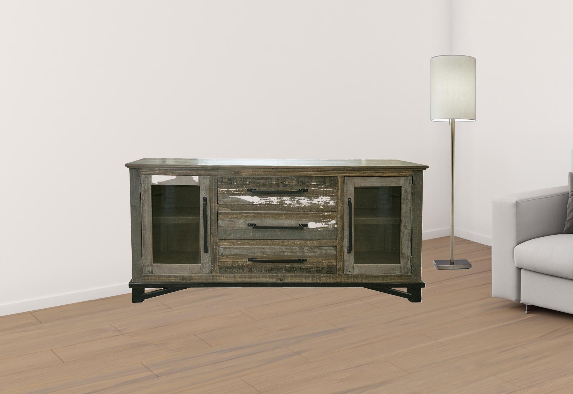 69" Brown Solid and Manufactured Wood Distressed Buffet Table-1