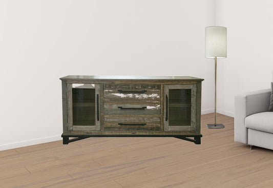 69" Brown Solid and Manufactured Wood Distressed Buffet Table-1