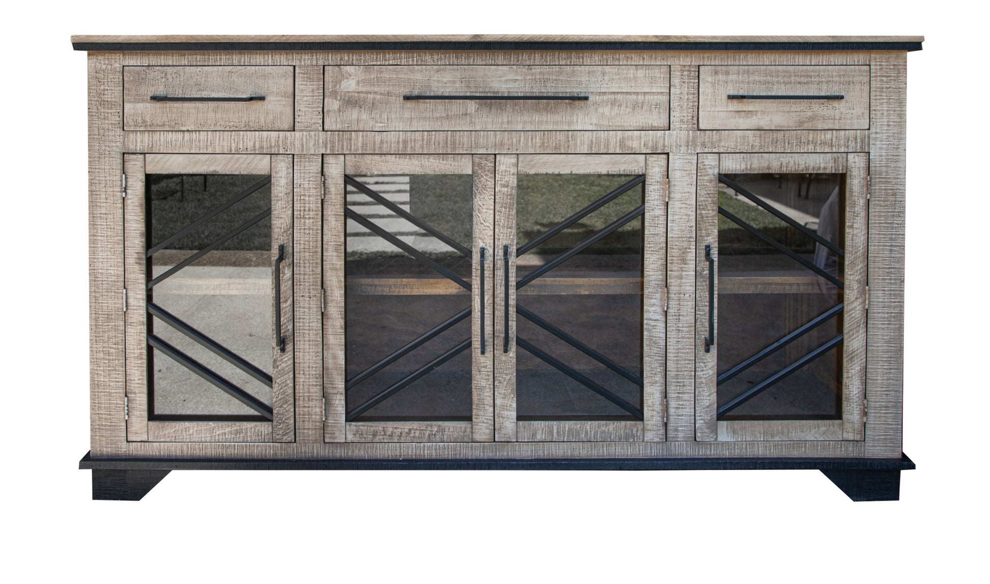 72" Brown Solid and Manufactured Wood Distressed Credenza-1