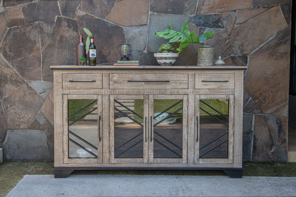 72" Brown Solid and Manufactured Wood Distressed Credenza-3
