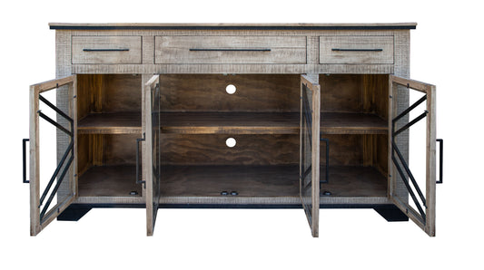 72" Brown Solid and Manufactured Wood Distressed Credenza-0