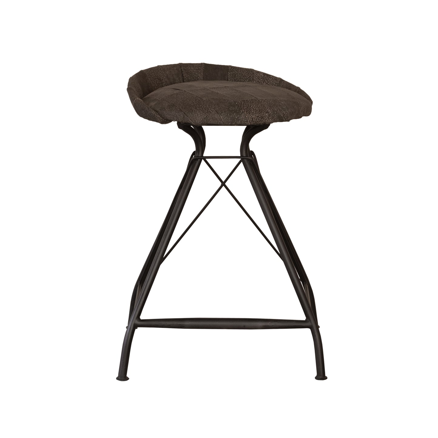 25" Brown and Black Leather and Iron Low Back Counter Height Swivel Bar Chair-0