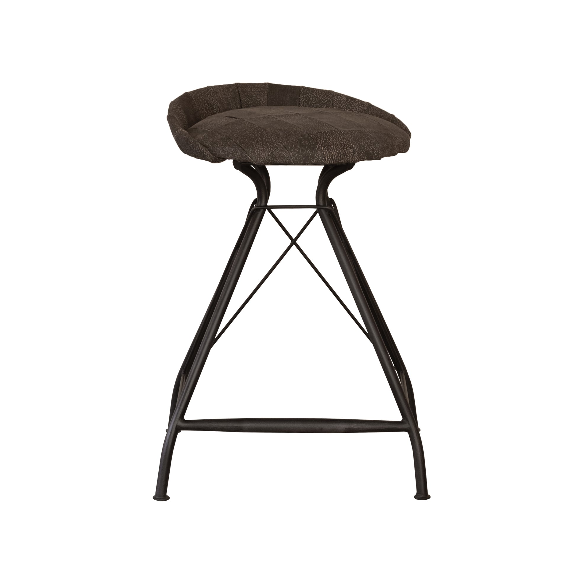 25" Brown and Black Leather and Iron Low Back Counter Height Swivel Bar Chair-0