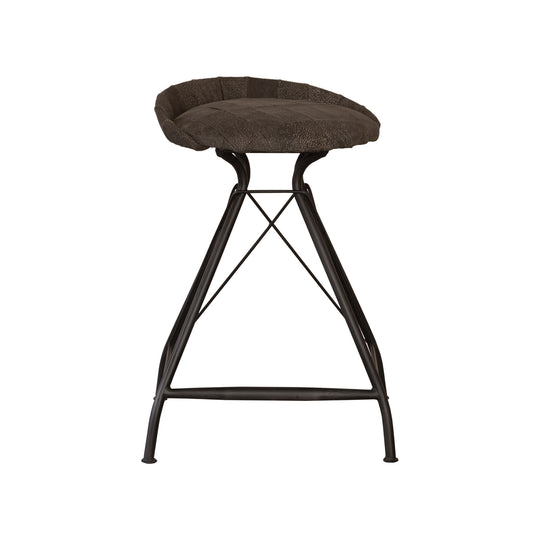 25" Brown and Black Leather and Iron Low Back Counter Height Swivel Bar Chair-0
