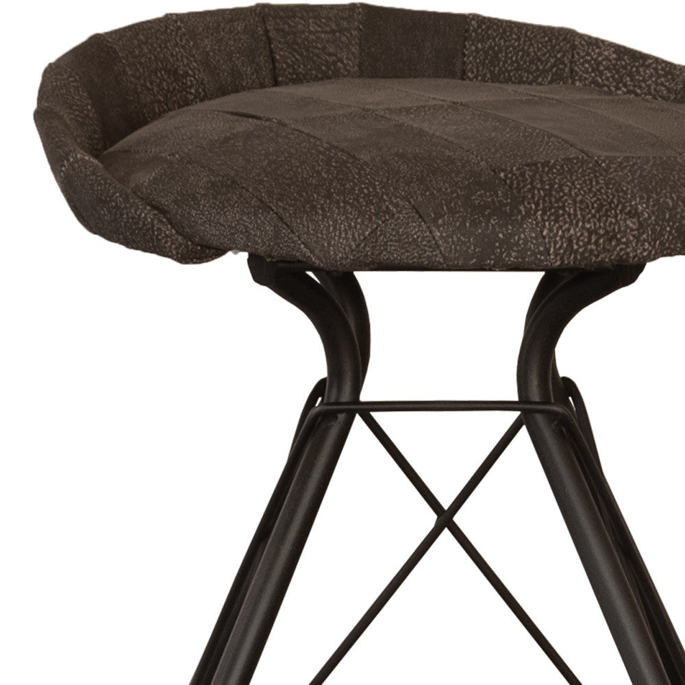 25" Brown and Black Leather and Iron Low Back Counter Height Swivel Bar Chair-4