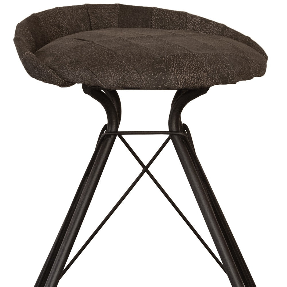 25" Brown and Black Leather and Iron Low Back Counter Height Swivel Bar Chair-5