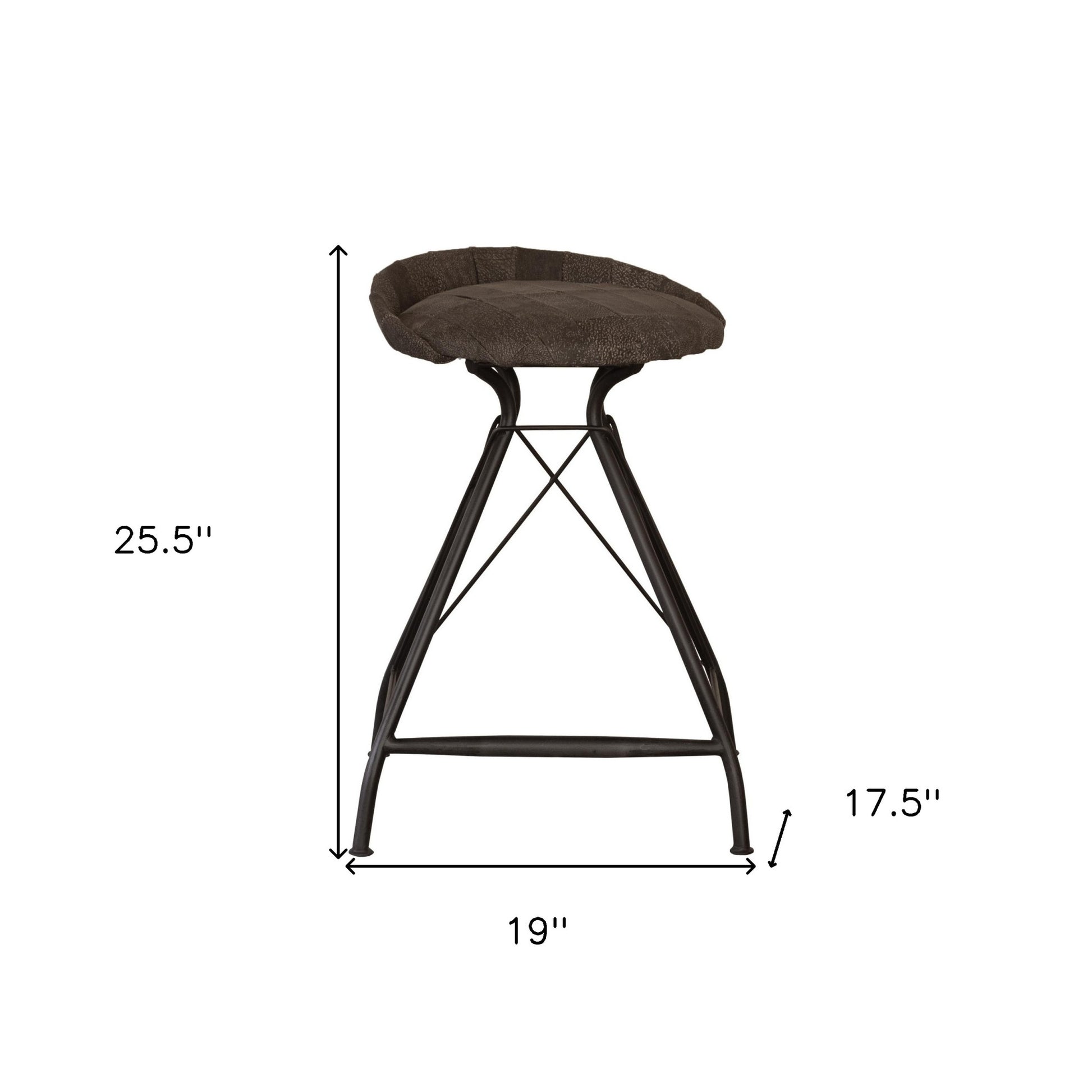 25" Brown and Black Leather and Iron Low Back Counter Height Swivel Bar Chair-7