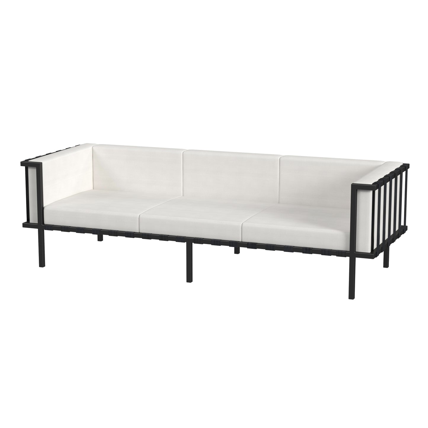 77" Black Iron and Cushions Patio Sofa-2