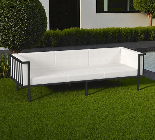 77" Black Iron and Cushions Patio Sofa-0