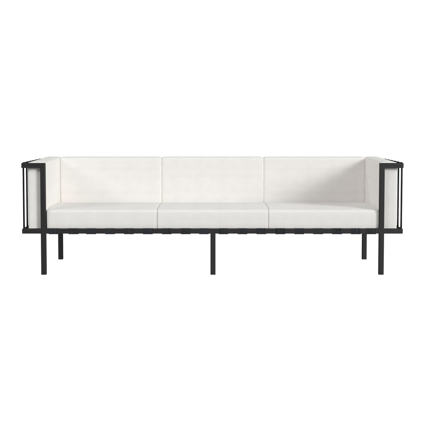 77" Black Iron and Cushions Patio Sofa-1