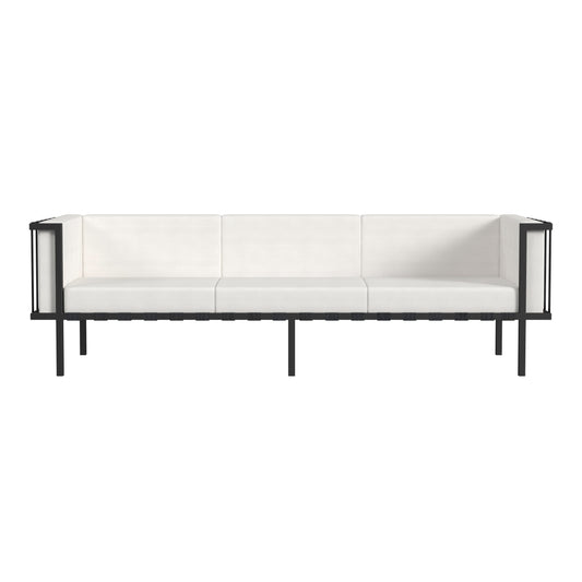 77" Black Iron and Cushions Patio Sofa-1