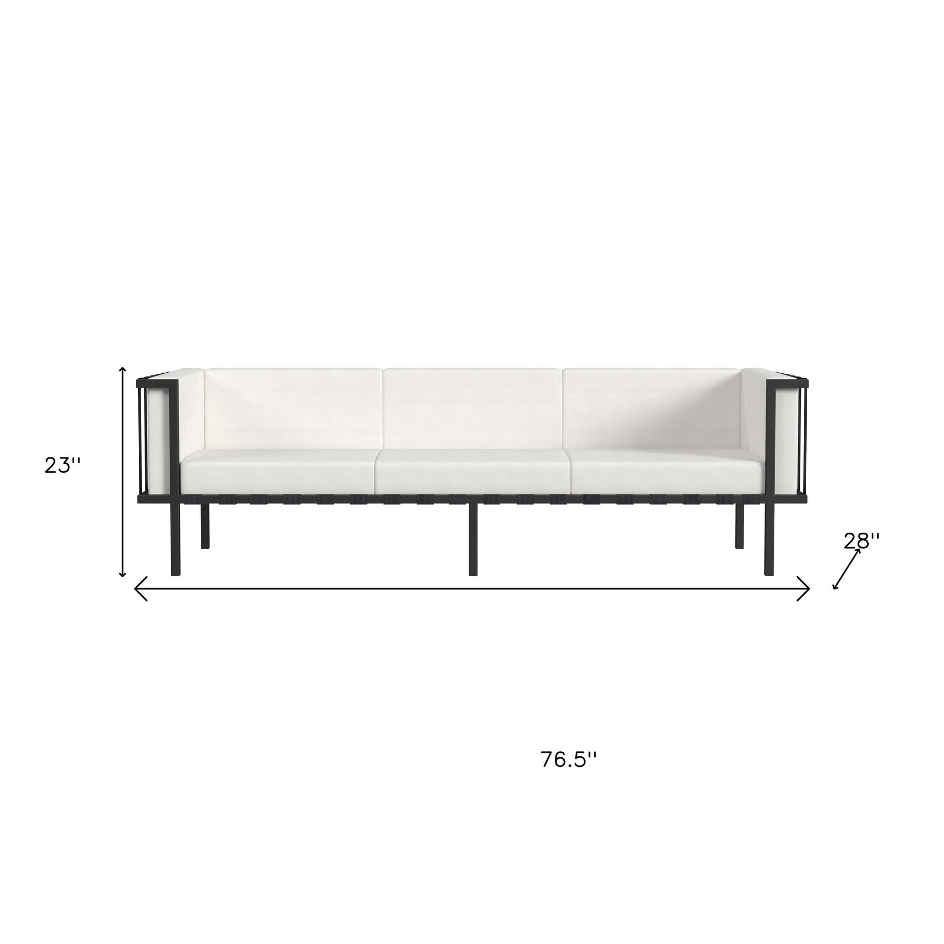 77" Black Iron and Cushions Patio Sofa-8