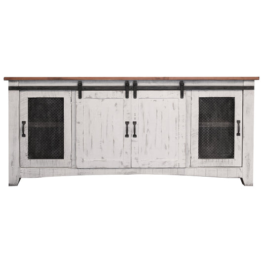 79" White Solid Wood Cabinet Enclosed Storage Distressed TV Stand-1