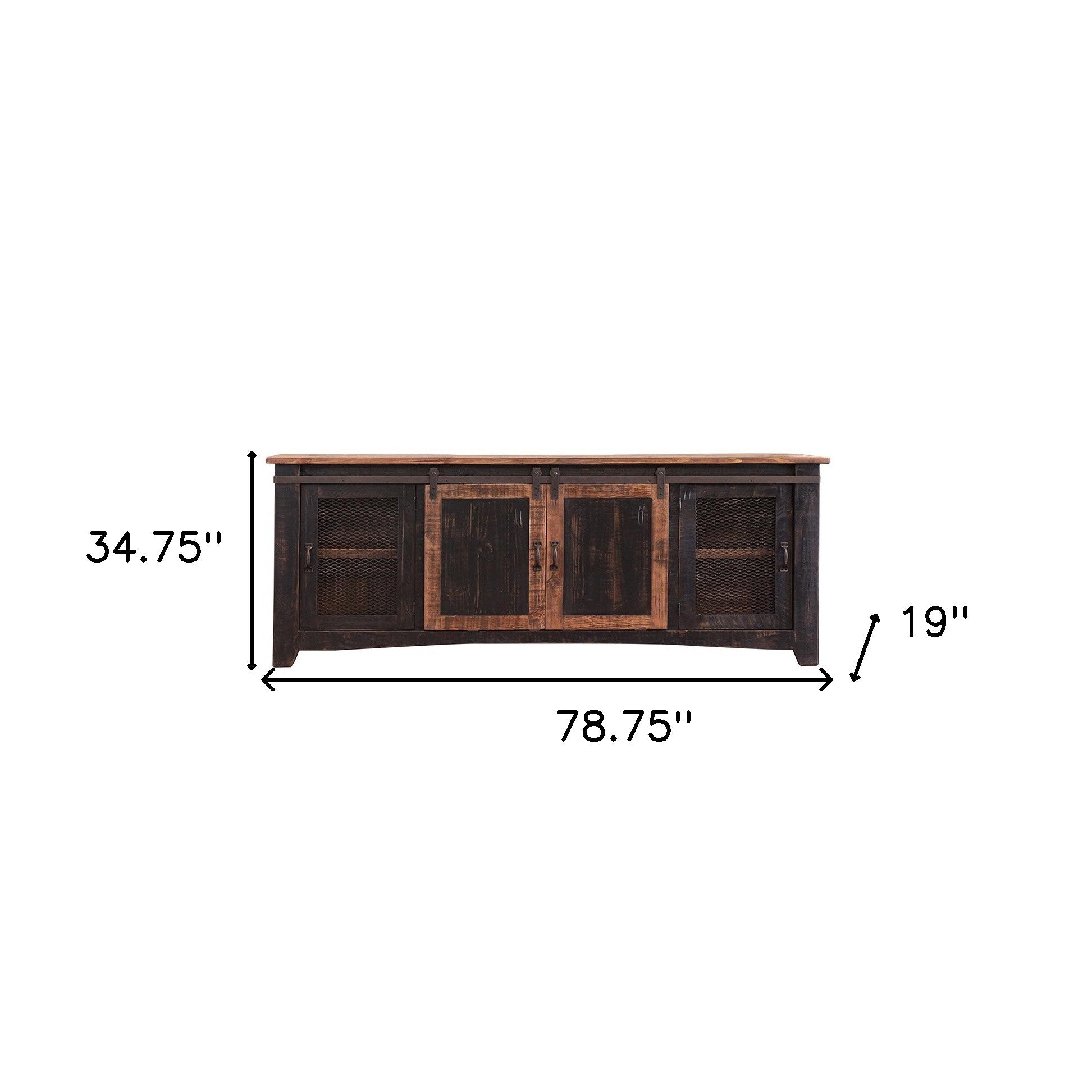 79" Black Solid Wood Cabinet Enclosed Storage Distressed TV Stand-4