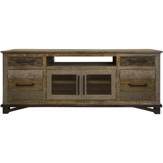 76" Brown Solid Wood Cabinet Enclosed Storage Distressed TV Stand-1