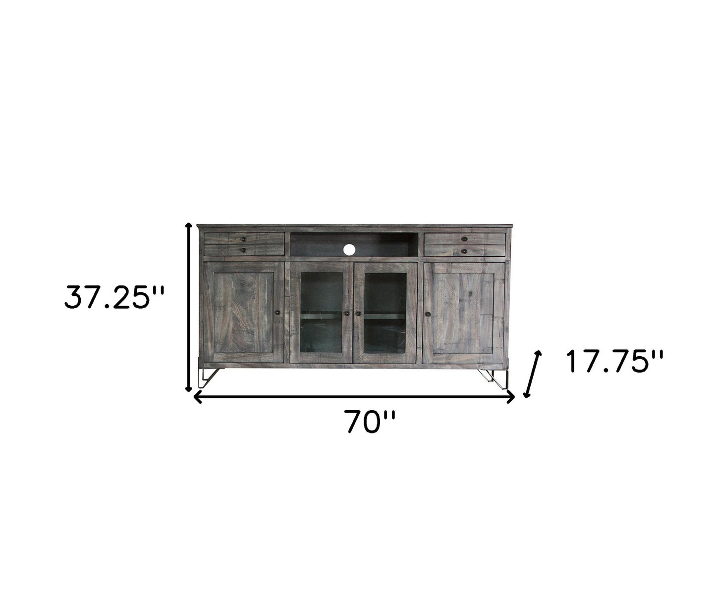 70" Gray Solid Wood Cabinet Enclosed Storage Distressed TV Stand-2