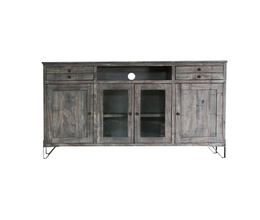 70" Gray Solid Wood Cabinet Enclosed Storage Distressed TV Stand-1