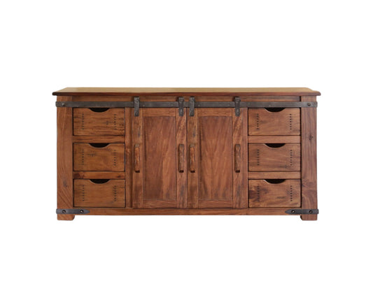 60" Brown Solid Wood Enclosed Storage Distressed TV Stand-1