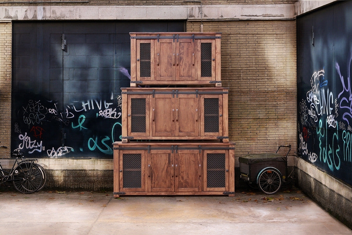 60" Brown Solid Wood Cabinet Enclosed Storage Distressed TV Stand-5