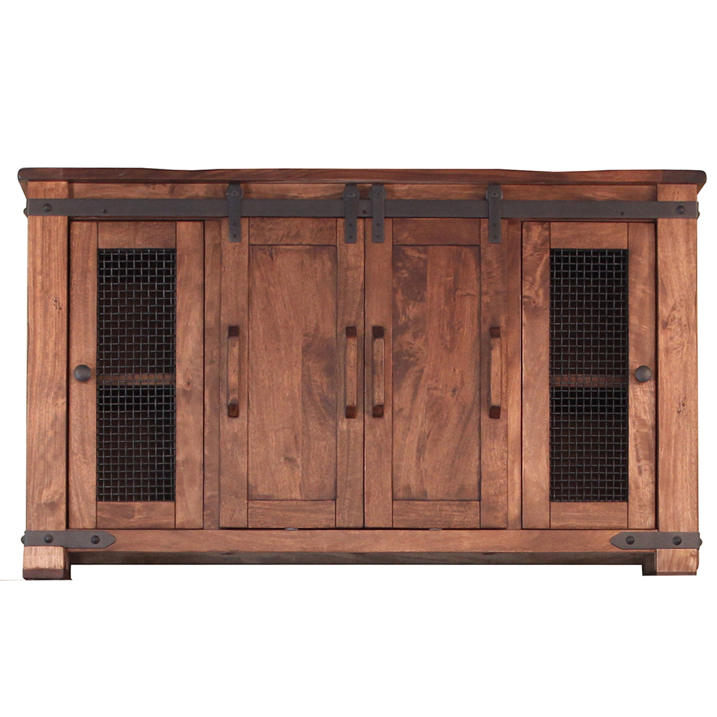 60" Brown Solid Wood Cabinet Enclosed Storage Distressed TV Stand-1