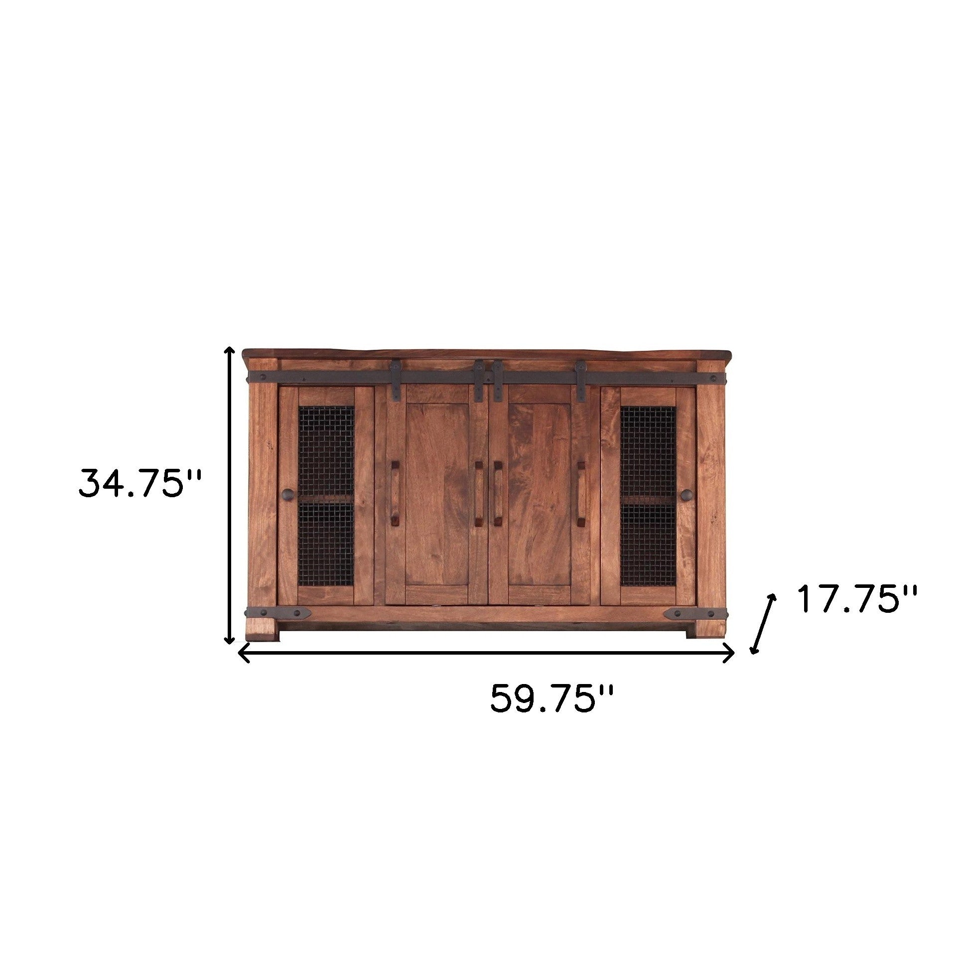 60" Brown Solid Wood Cabinet Enclosed Storage Distressed TV Stand-2