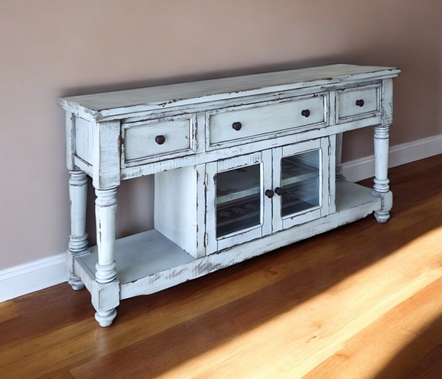 70" Blue Solid Wood Open shelving Distressed TV Stand-0