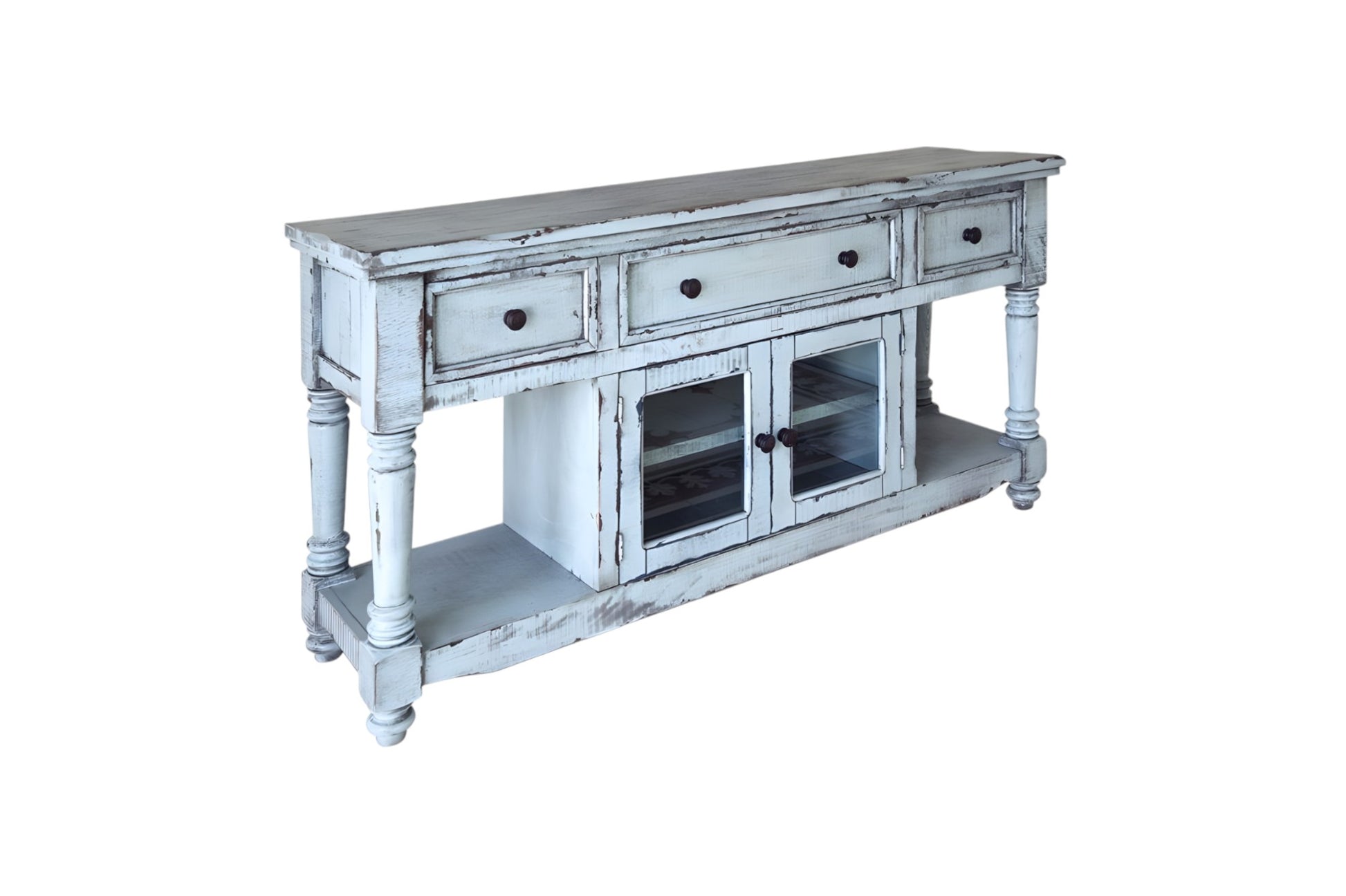 70" Blue Solid Wood Open shelving Distressed TV Stand-2