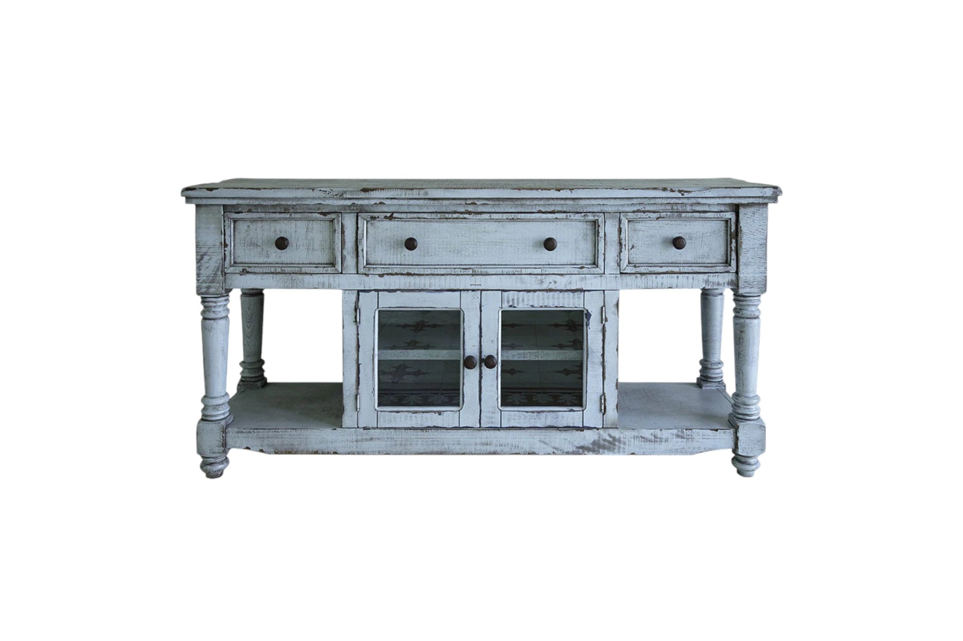 70" Blue Solid Wood Open shelving Distressed TV Stand-1