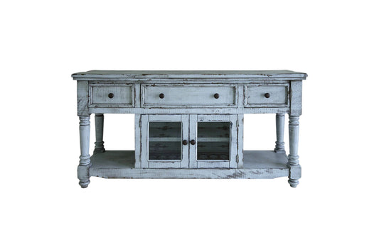 70" Blue Solid Wood Open shelving Distressed TV Stand-1
