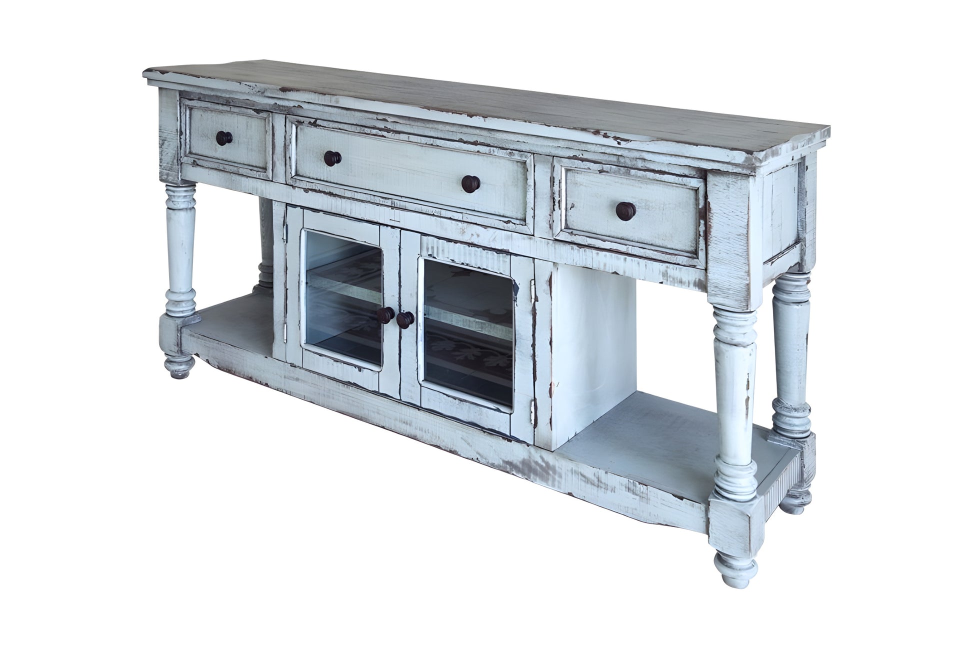 70" Blue Solid Wood Open shelving Distressed TV Stand-3
