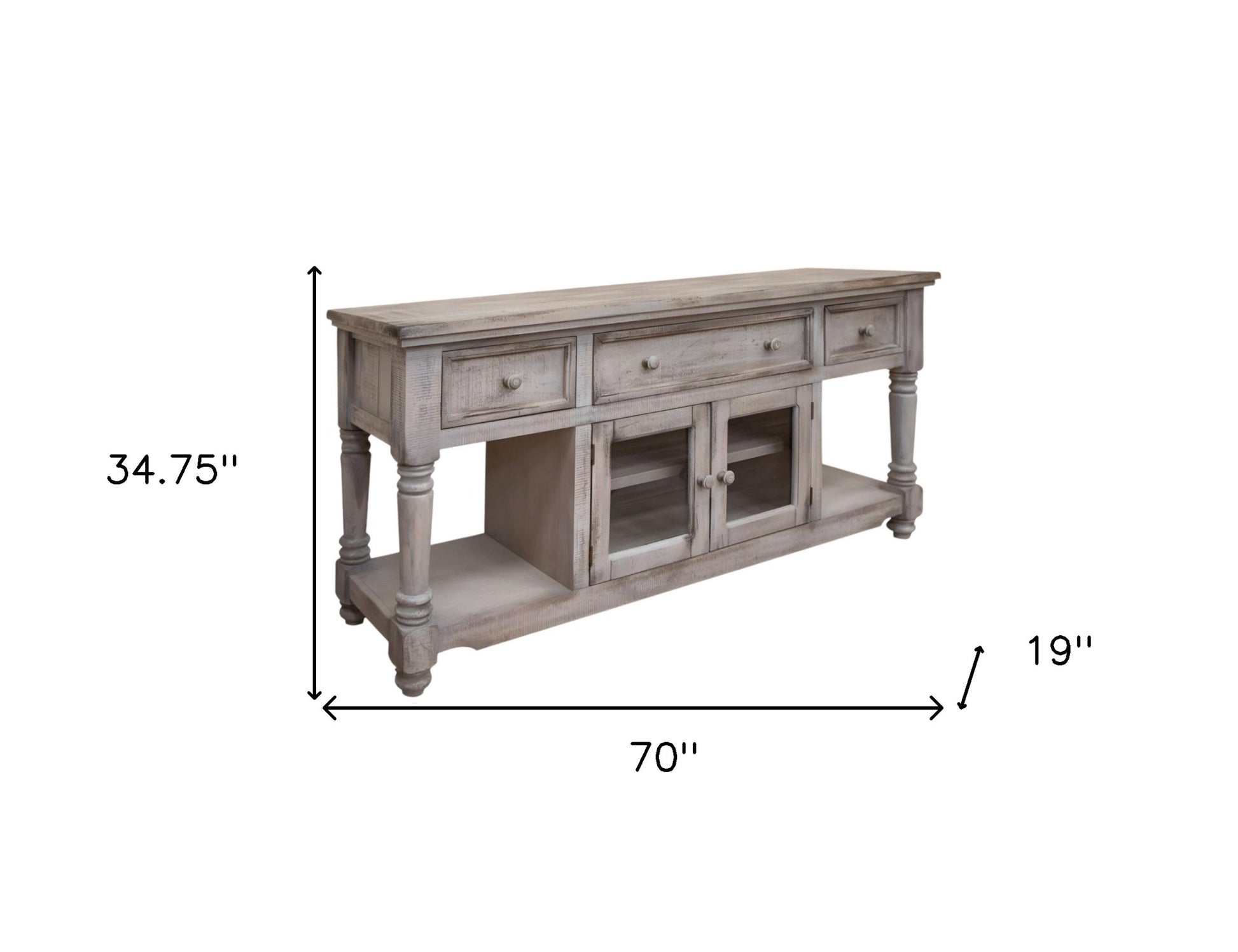 70" Desert Sand Solid Wood Open shelving Distressed TV Stand-4