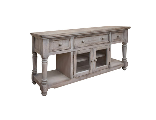 70" Desert Sand Solid Wood Open shelving Distressed TV Stand-1