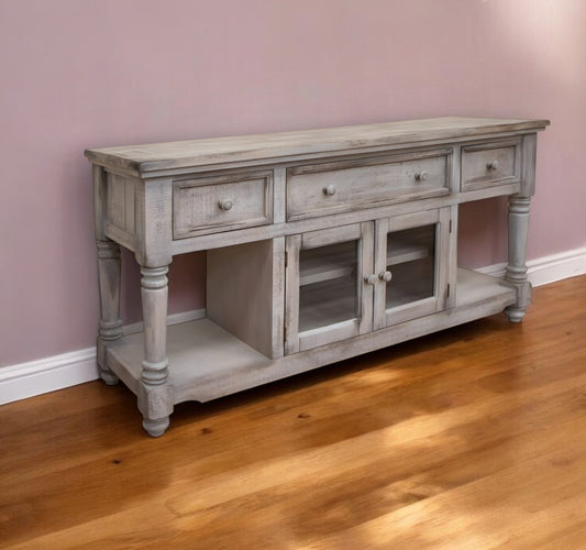 70" Desert Sand Solid Wood Open shelving Distressed TV Stand-0
