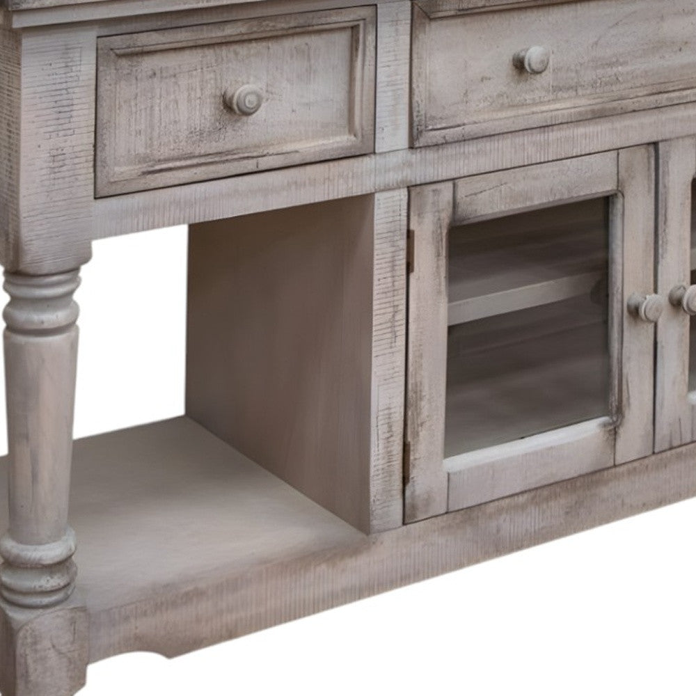 70" Desert Sand Solid Wood Open shelving Distressed TV Stand-2