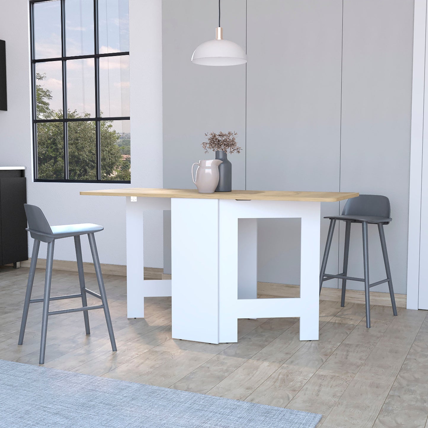 24" Brown And White Folding Sled Base Dining Table-4