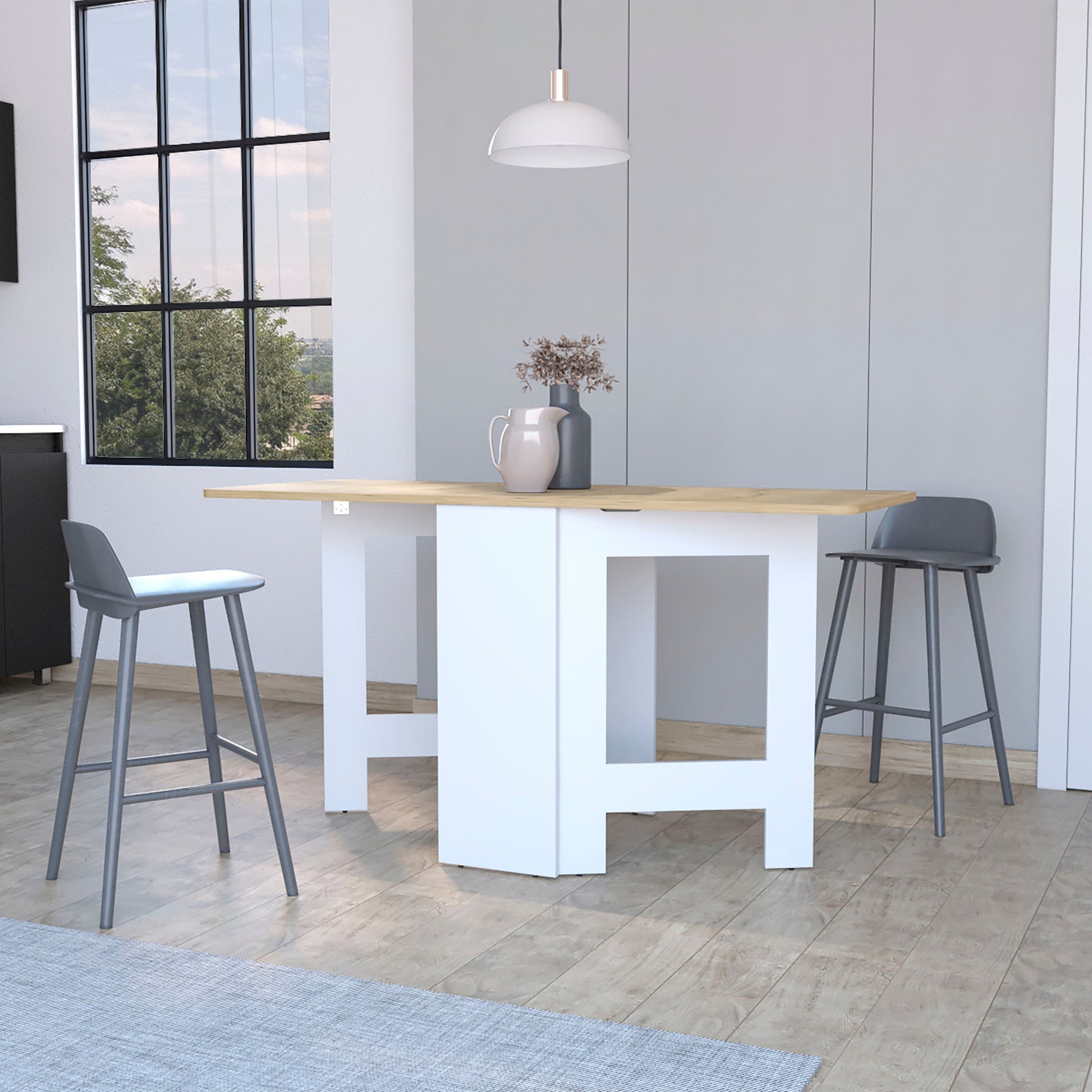 24" Brown And White Folding Sled Base Dining Table-4