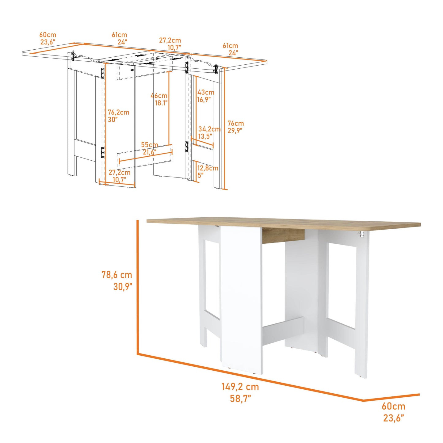 24" Brown And White Folding Sled Base Dining Table-6