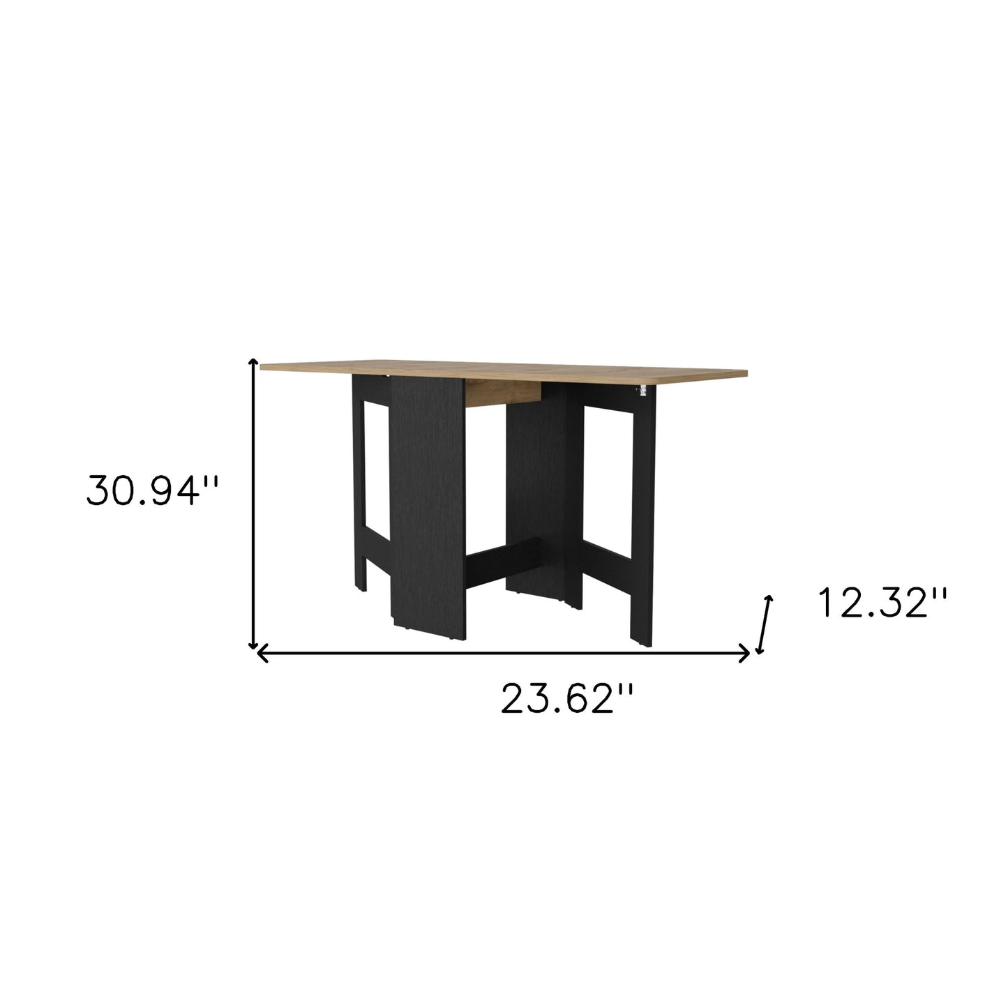 24" Wood Brown And Black Drop Leaf Trestle Base Dining Table-8