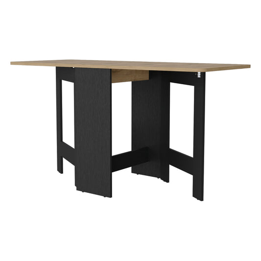 24" Wood Brown And Black Drop Leaf Trestle Base Dining Table-0