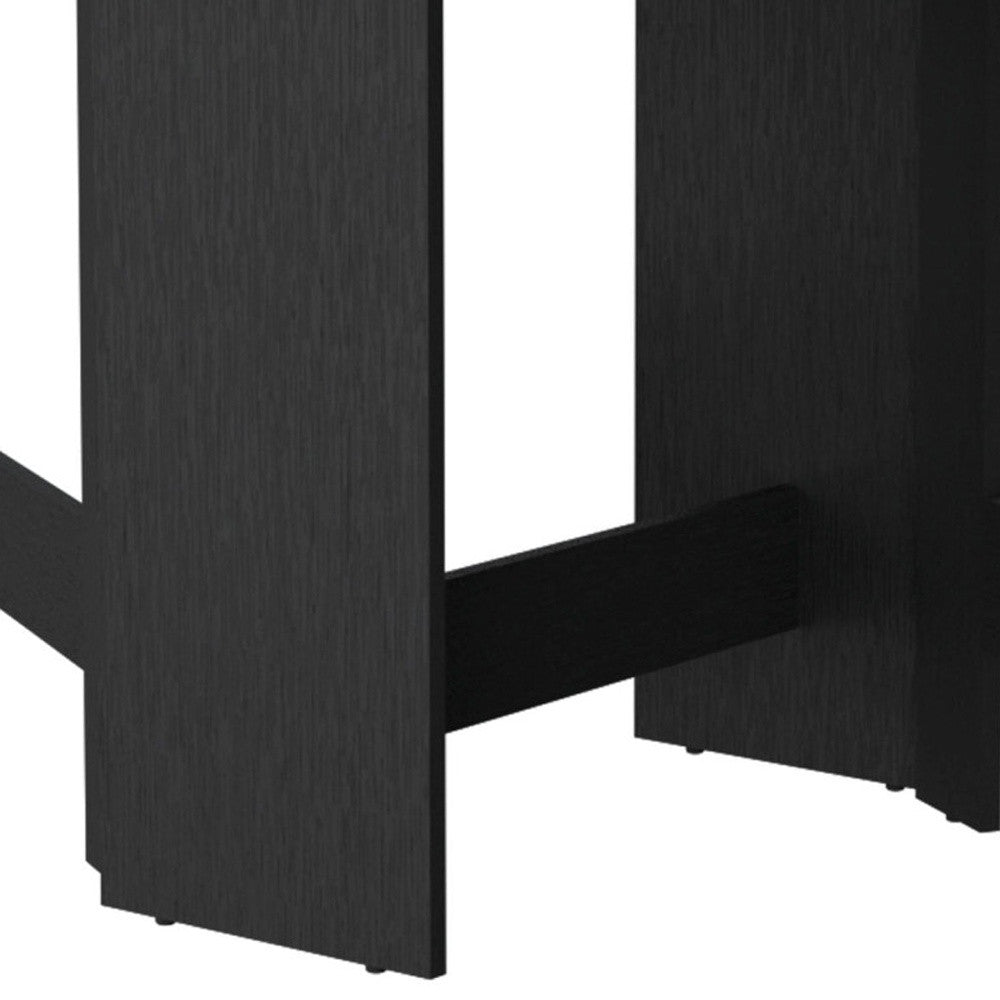 24" Wood Brown And Black Drop Leaf Trestle Base Dining Table-4