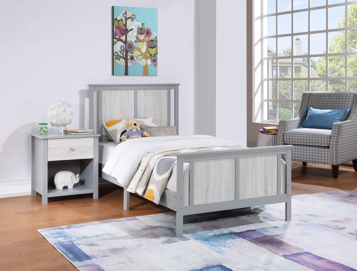 Gray And White Reversible Solid Wood Twin Bed Frame-5