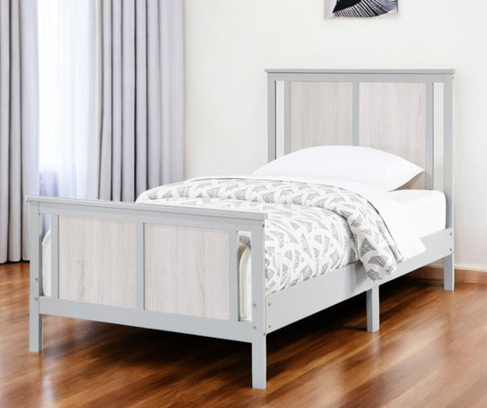 Gray And White Reversible Solid Wood Twin Bed Frame-1
