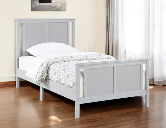Gray And White Reversible Solid Wood Twin Bed Frame-0