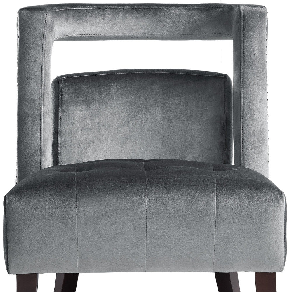 26" Gray and Black Velvet Tufted Side Chair-6