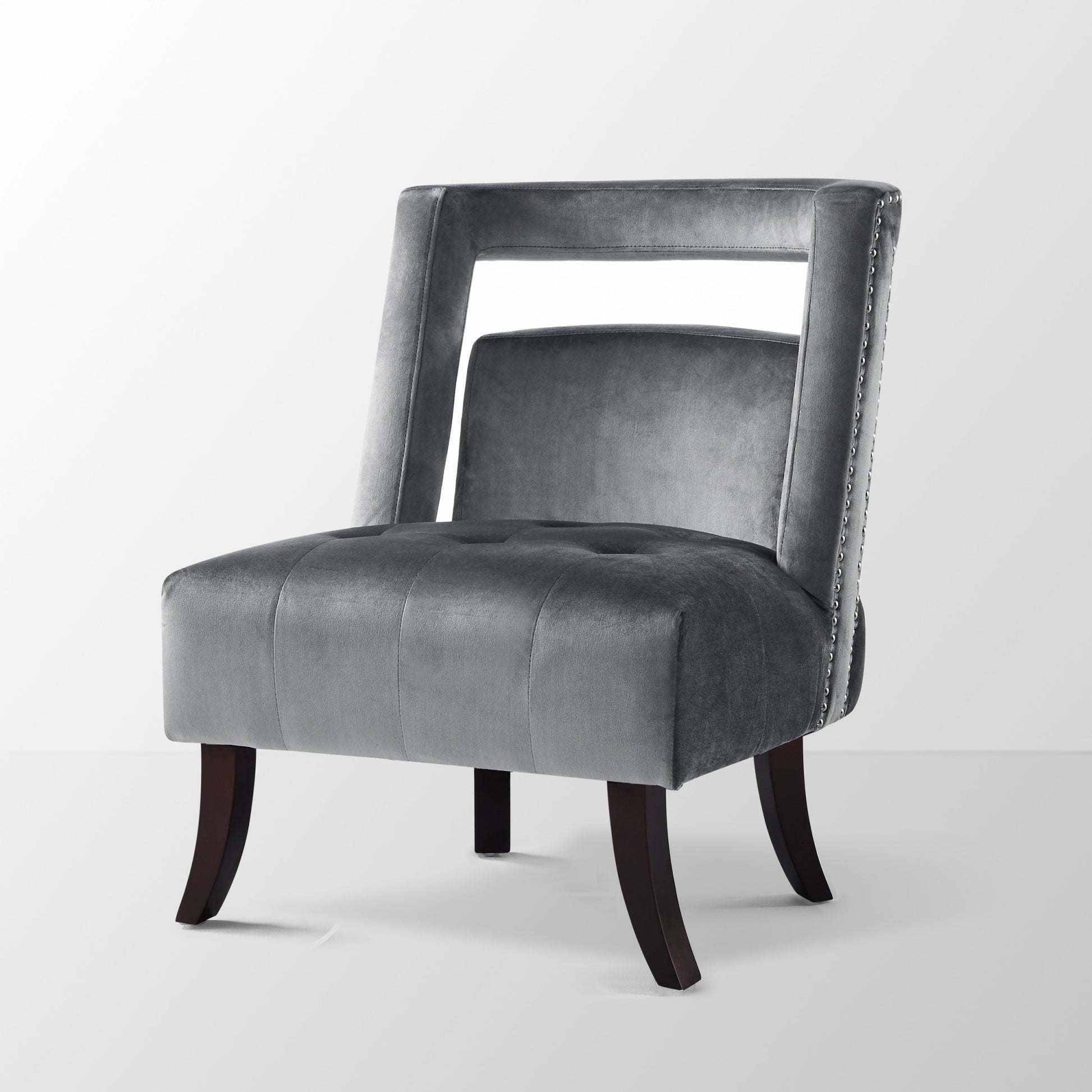 26" Gray and Black Velvet Tufted Side Chair-7